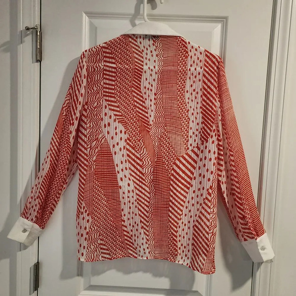 Patrizia Luca Milano Red White Mixed Print Button Down Blouse Long Sleeve Size M - Picture 3 of 6